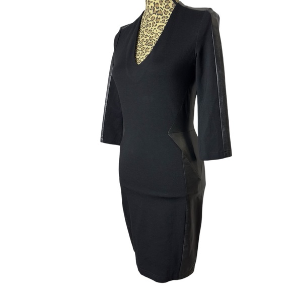 Haute Hippie Ponte Combo Leather Midi Black Dress Size 6 - Picture 3 of 8